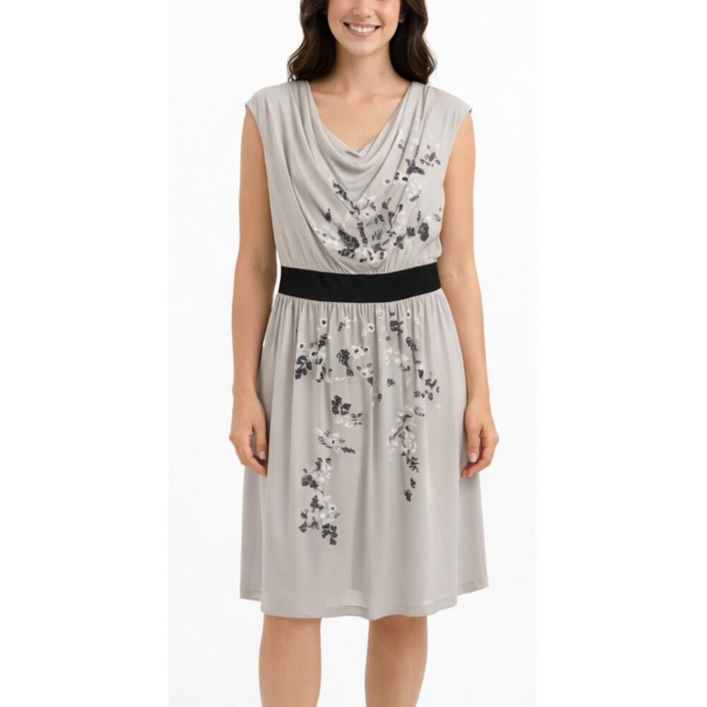 Suzy Chin for Maggy Boutique grey cowl neck sequin floral dress 8